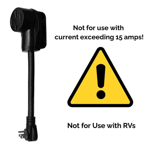 Nema 14-50 To 5-15P EV Charger Adapter Cord, 12 Inch Portable Electric Vehicle Charging Cable with warning about 15 amps.