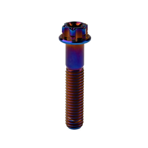 Top Shelf Pro Grade 5 Titanium Flange Head Torx Bolts M8x40mm Burnt Blue, showcasing bolt head and threads for car modifications.