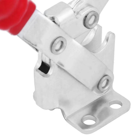 Close-up of a Heavy Duty Push Pull Toggle Clamp With 500 Lbs Holding Capacity, Quick Release Lever Clamp for welding fixtures.