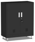 Lockable Metal Storage Cabinet With Locking Doors And Adjustable Shelves Durable Black Steel Closet For Home Office Garage Pantry Living Room 4 Keys Included And Door Stops For Quiet And Quick Access