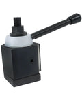 CXA Piston Type Tool Post For 13 To 18 Inch Swing Lathe quick change holder in black steel with extended lever handle.