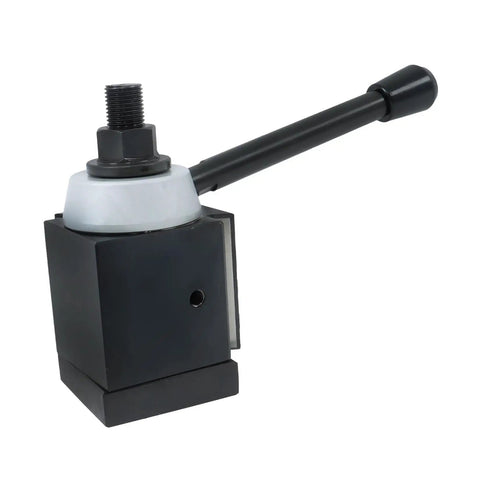 CXA Piston Type Tool Post For 13 To 18 Inch Swing Lathe quick change holder in black steel with extended lever handle.