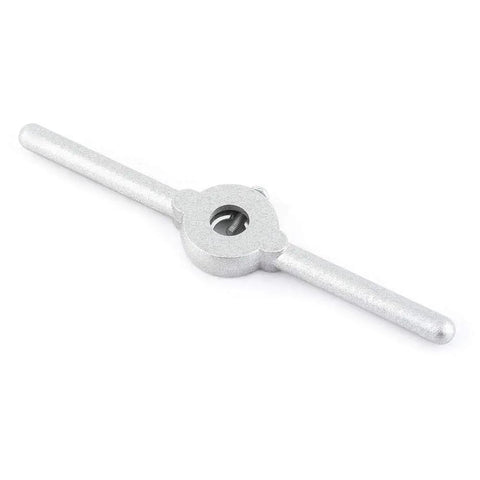 Close-up of die wrench from Metric Tap And Die Set 30 Pcs Hand Tools Kit For Threading With Adjustable Wrench Pro Grade Coarse And Fine Dies.