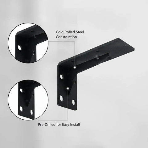 Built Tough Cold Rolled Steel Triangular Shelf Bracket For Floating Shelves And Wall Cabinets, Heavy Duty Black Finish, close-up view