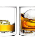 Double Wall Whiskey Rocks Glasses for Your Whiskey and Scotch Favorites 5.5 Oz Clear Insulated Old Fashioned Tumbler Set with ice.