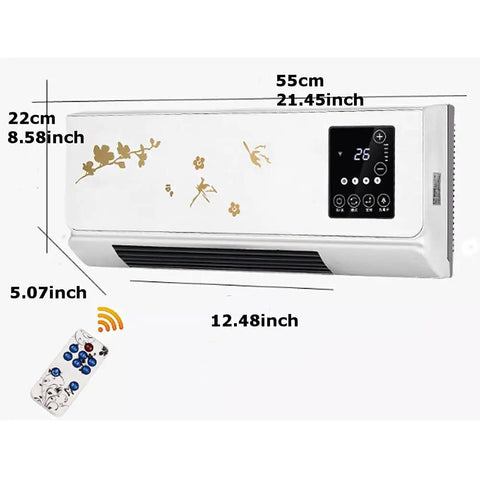 Dope 2000W Wall Mounted Air Conditioner And Heater With Touch Screen Remote Control Timing Feature PTC Ceramic, 55cm, white with floral design.