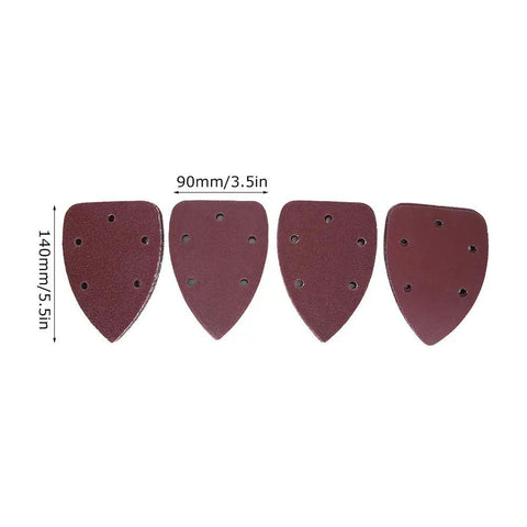 Premium 40-Piece Triangle Sandpaper Set Made From Molten Zirconium Corundum For Fast Metal And Wood Polishing Cutting With High Performance Smooth Finish In 140 By 90 Mm Size, showing four triangular sandpapers.