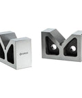 Heavy Duty Cast Iron V Block With 3-Inch Base, Precision Ground And Machined For Holding Large Workpieces At 90 Degrees During Drilling, Milling, And Grinding, 2 Pack, shown angled