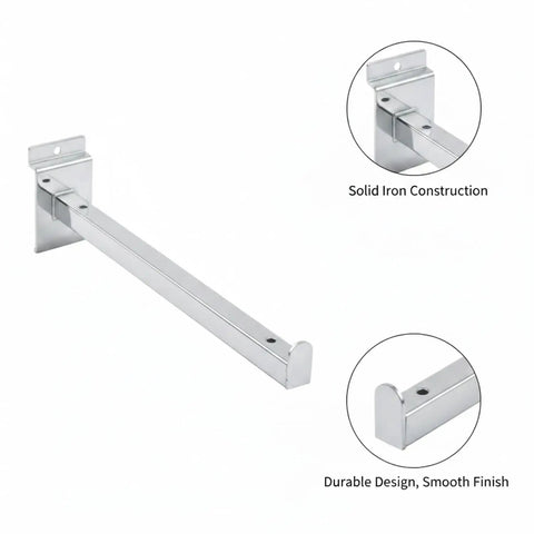 Heavy Duty Slatwall Shelf Brackets For Glass Wood Or Metal Shelving With Silver Finish 50 Pack Pro Grade Shelf Supports angle view