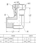 BEITERSTOE hydraulic hose elbow fitting, 1/4 inch male NPTF and 1/4 inch female NPSM, 90° swivel, carbon steel.