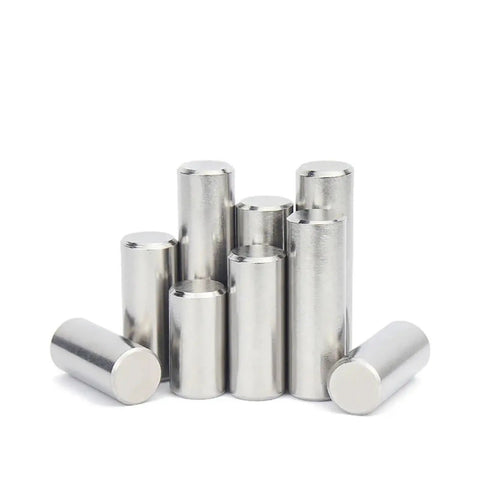 Heavy Duty 304 Stainless Steel Locating Dowel Pins With Round Heads And Chamfered Ends for precise machining, showing mixed sizes.
