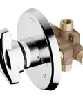Temptrol Brass Pressure Balancing Tub And Shower Valve With Built In Service Stops For Smooth Water Control One Half Inch NPT Universal Connections Direct Sweat Inlets Outlets Brass Body image showing chrome handle and brass valve