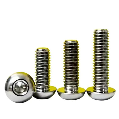 Top Shelf Grade 5 Titanium Button Head Hex Socket Cap Screw M4 X 15mm ISO 7380 with various sizes for automotive use.