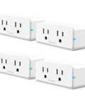 Dual Smart Plug 4 Pack With WiFi Bluetooth Outlet, 15A, Works With Alexa And Google Assistant, showing four compact units