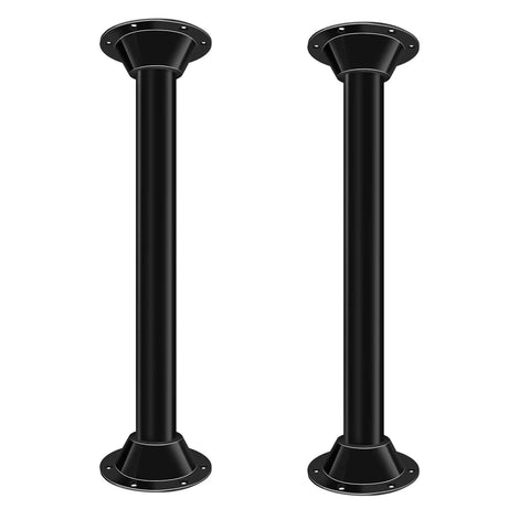 Top Notch Aluminum Rv Table Base Mount For Camper Pedestal Legs With Heavy Duty Rust Resistant Design Measuring 6 5 Inch Outer Diameter And Two Piece Flange Kit Rock Solid For Trail Life, two black aluminum pedestal legs.