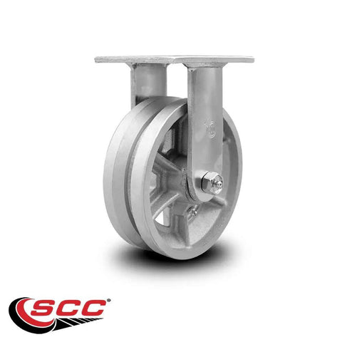 Top Shelf Six Inch V Groove Semi Steel Wheel Rigid Caster featuring heavy duty roller bearings for smooth gliding.