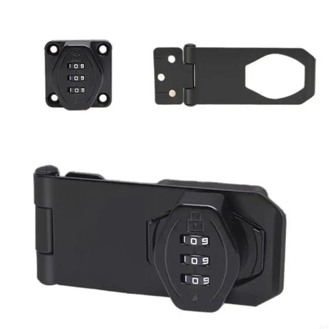 Gate Locks Twist Hasp Latches Without Combination Lock, black, 3-inch latch with keypad security, side view.