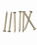 900 Piece Brass Plated Finishing Nails 3 4 Inch By 17 Gauge Flat Head Carbon Steel Fasteners on a white background.