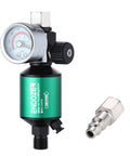 G1/4 Inch inlet and outlet air compressor water separator with drain valve and pressure regulator, green housing close-up