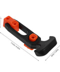 Heavy Duty T Handle Hood Latch Kit For Cars Replacement Rubber Material Hasp Latch For TJ Jeeps Keeps Hood Steady Reduces Vibration Prevents Accidental Open Easy Install Built Tough For Daily Driving And Rough Use in black and orange with dimensions.