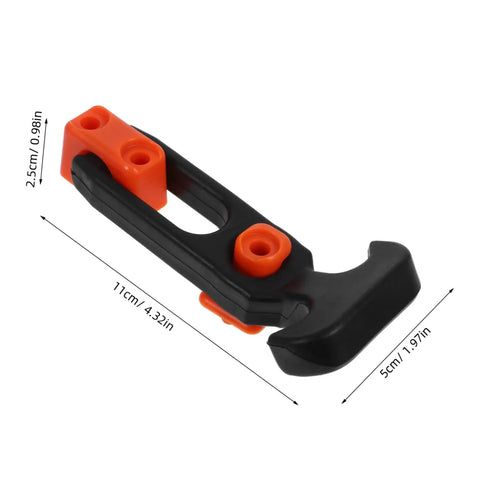 Heavy Duty T Handle Hood Latch Kit For Cars Replacement Rubber Material Hasp Latch For TJ Jeeps Keeps Hood Steady Reduces Vibration Prevents Accidental Open Easy Install Built Tough For Daily Driving And Rough Use in black and orange with dimensions.