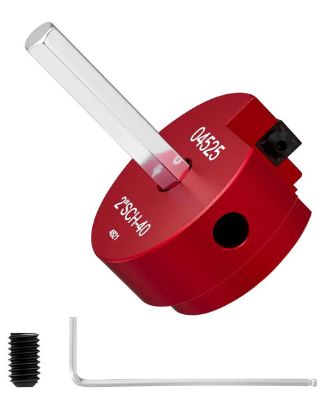2-Inch PVC Pipe Reamer Kit With 2-Inch Head, Fitting Saver For SCH 40 ABS CPVC Pipes, includes red body, hex key, and screw.