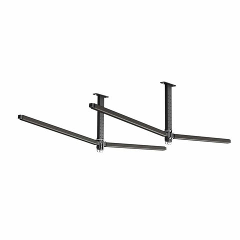 Beefy Ceiling Kayak Rack For Two Kayaks Up To 250 Lbs Heavy Duty Adjustable Overhead Garage Hanger seen from side view