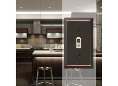 Mid Century Modern Wallplate With 1 Toggle In Steel Aged Bronze Finish 1 Pack Snazzy Durable Electrical Cover Plate in a modern kitchen