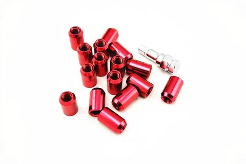 Locking Wheel Nuts Kit With 16 Pcs Secure Lug Screw Bolts For Cars And Race Rims Featuring Durable Steel Construction To Grip Tyres Tight And Keep Them Locked Down So You Can Cruisin Without Worry About Stolen Or Lost Hardware On The Road red locking wheel nuts set with matching key