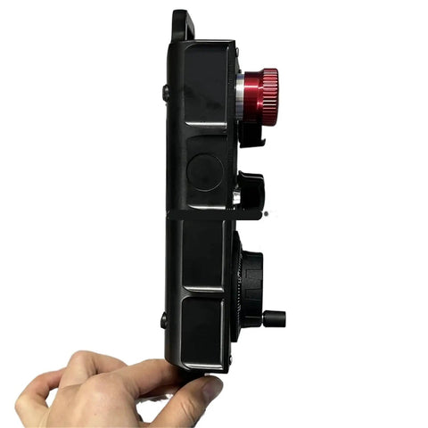 Upgrade Your CNC Setup With This Smooth Series MPG Handwheel Manual Pulse Generator Controller Perfect For Precision Machining And Quick Jogging Control On Your Industrial Milling Machine Today. side view of black CNC MPG handwheel controller with red dial, hand-held