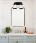 Matte Black Two Light Vanity Lights For Bathroom Farmhouse Rustic Over Mirror Sconces With Hammered Glass Shades in bathroom setting
