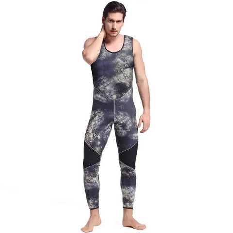 Man wearing a 5mm Camouflage Neoprene Wetsuit For Men, Spearfishing Ready Hooded Scuba Gear, Premium Thermal Suit For Warmth, Flex Comfort