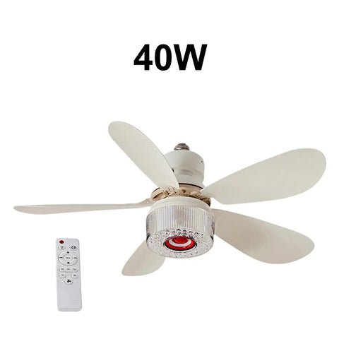 3 in 1 LED Smart Ceiling Fan Light with BT Speaker Remote (40W White) with remote control and four white blades.