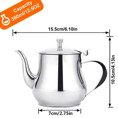 Side view of Mini 360Ml Stainless Steel Teapot For Tea And More, Ultra Compact Yet Sturdy Kitchen Pot, Easy Pour Design, Sleek Look