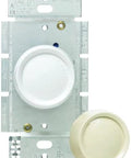 Rotary On Off Fan Speed Controller for 3 Gang Wall Plates With Flush Mount and No Visible Screws, Includes White and Ivory Knobs, Ideal With Traditional Dimmers and Switches, Oversized Design Hides Gaps for Secure Clean Install. 3-gang metal plate with white and ivory knob