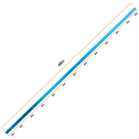 8 Pack Aluminum T Tracks For Woodworking, 48 Inch Length, Light Blue Double Cut Profile with predrilled holes, shown straight angle