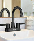 Matte Black 4 Inch Centerset 3 Hole Bathroom Faucet With Two Handles Lead Free Copper Pop Up Drain SUS304 Stainless Steel