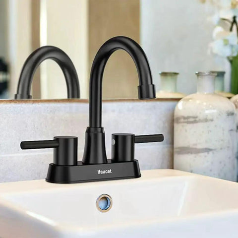 Matte Black 4 Inch Centerset 3 Hole Bathroom Faucet With Two Handles Lead Free Copper Pop Up Drain SUS304 Stainless Steel