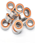 Top Shelf Smr148 Hybrid Ceramic Fishing Reel Bearings 8X14X4mm ABEC 7 with orange seals for smooth casting and retrieval.