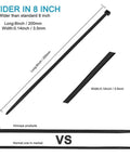 Heavy Duty Eight Inch Cable Zip Ties 100 Pack With Fifty Pound Tensile Strength shown in size comparison chart, premium black nylon.