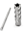 Annular cutter and Weldon shank bit with pilot pin, silver metal, two-piece set for magnetic drill press