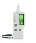 Portable Vibration Meter AS63A Vibrometer For Acceleration Displacement And Velocity Measurements With Clear LCD Handheld Vibration Analyzer Built For Industrial Diagnostics And Machinery Maintenance Pro Grade Quality. Handheld white plastic unit with LCD display and strap.