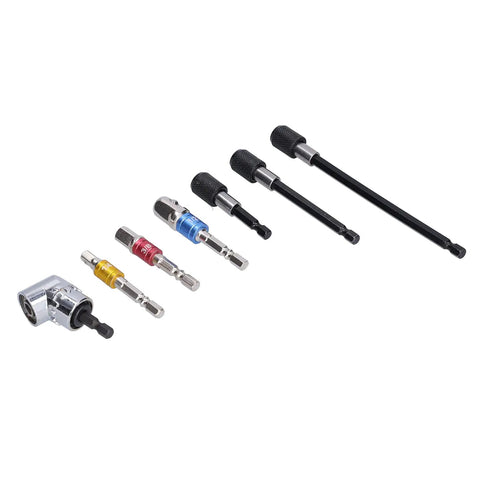 Grab This Awesome 7-Piece Socket Adapter Kit With Colorful Hex Shank Extensions For Easy Drilling And Screwdriver Work That Fits 1/2 Inch 3/8 And 1/4 Sizes Perfectly For Pro Tools Or Weekend DIY Projects Anytime. 7-piece chrome vanadium steel socket adapter set