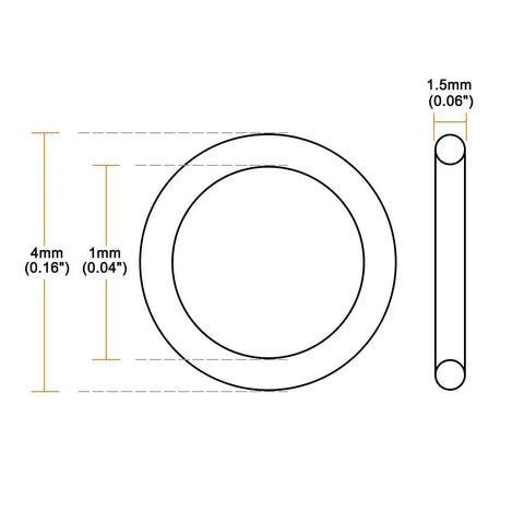 Diagram of Silicone O Ring 4mm OD 1mm ID 1.5mm Thick VMQ Seal Gasket Red Pack Of 50 For CO2 And Travel Mugs Go To Replacement O Ring Set