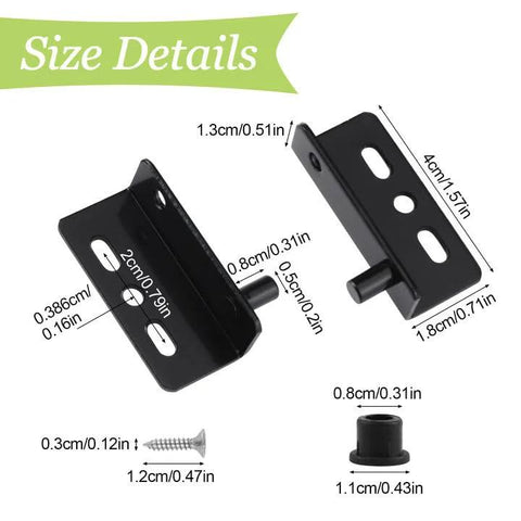 Size details of Concealed Shaft Cabinet Door Pivot Hinges In Iron Black, Four Sets With Pin And Bushing, Easy To Install