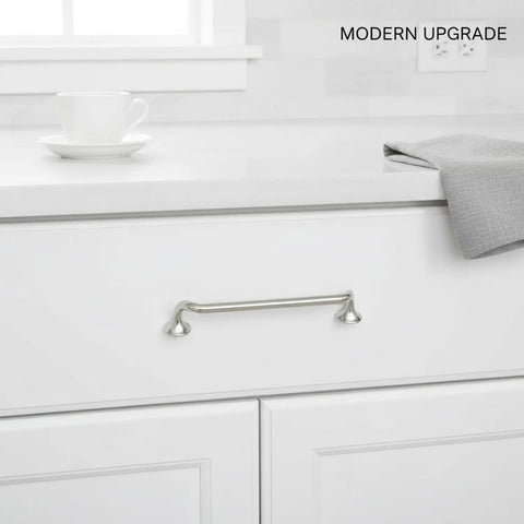 Durable Silver Zinc Alloy Cabinet Pulls For Kitchen Cabinets Drawers And Wardrobes With Silver Finish Single Handle No Fuss Install Sleek Modern Look For Everyday Use on white drawer