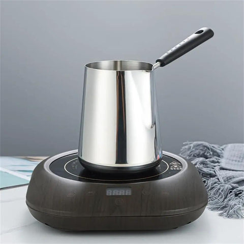 Stainless Steel Milk Pot With Easy Pour Spout For Chocolate Melting Butter Warming And Sauce 350ml on kitchen counter