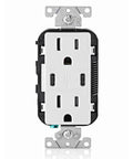 Dual USB-C PD In-Wall Charger With 30W Total Power, Type-C/C Fast Charging, 15A Tamper-Resistant Outlet, White T5635-W front view
