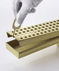 16 Inch Linear Shower Drain With Removable Cover Grid, Brushed Gold Stainless Steel SUS304, Rectangular Floor Drain