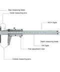 Diagram of Pro Grade Six Inch Stainless Steel Caliper for Inside Outside Depth and Step Measurements, Four Way Measuring Tool.